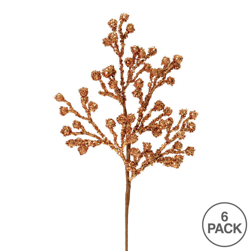 Vickerman 17" Rose Gold Glitter Berry Artificial Christmas Spray. Includes 6 sprays per pack.