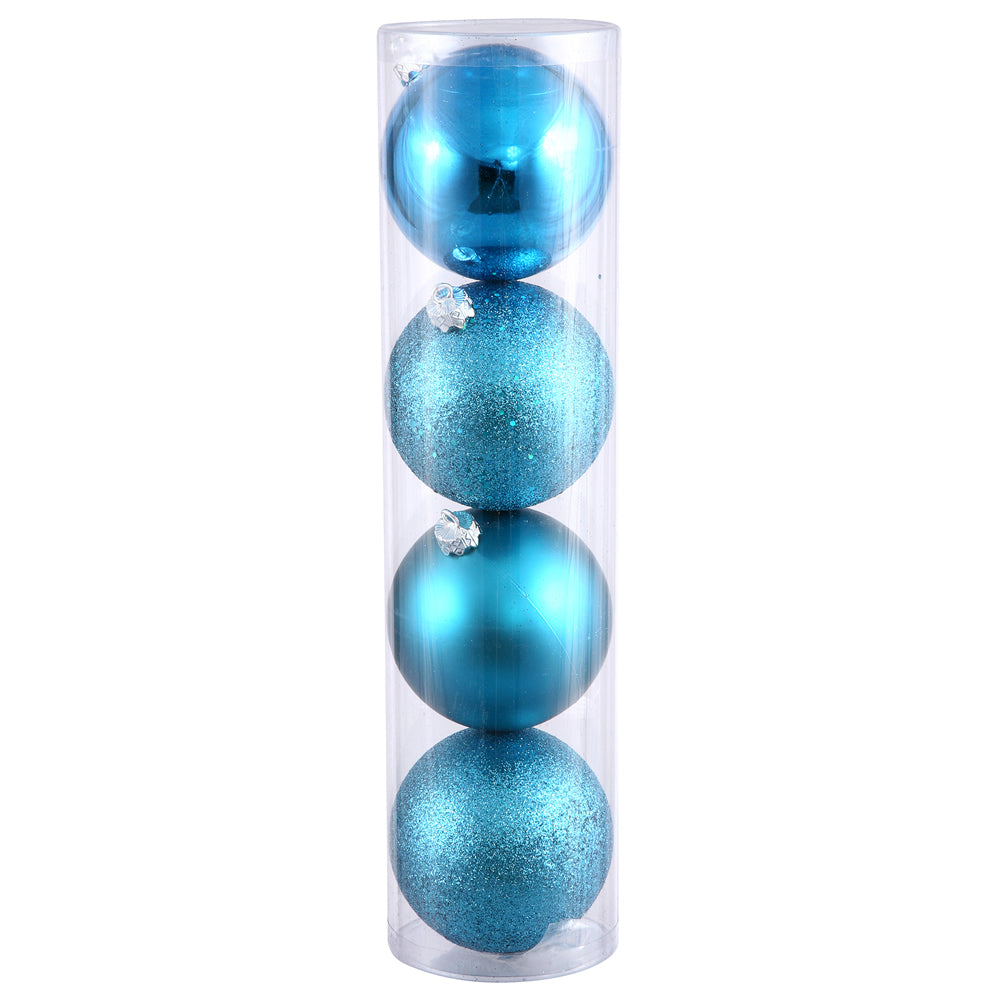 Vickerman 10" Turquoise 4-Finish Ball Ornament Assortment 4 per Bag