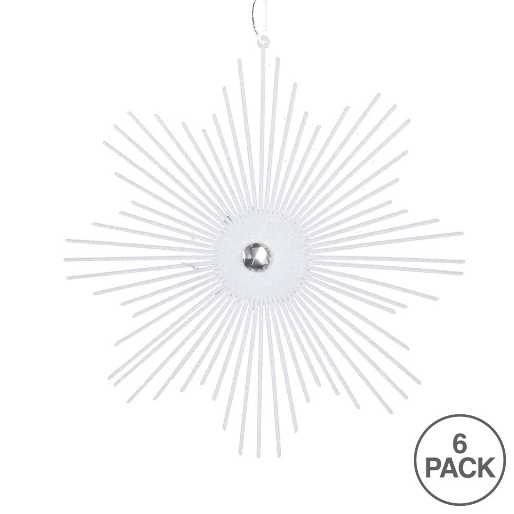 Vickerman 6.5" White Snowflake Burst Glitter Christmas Ornament 6 per Bag