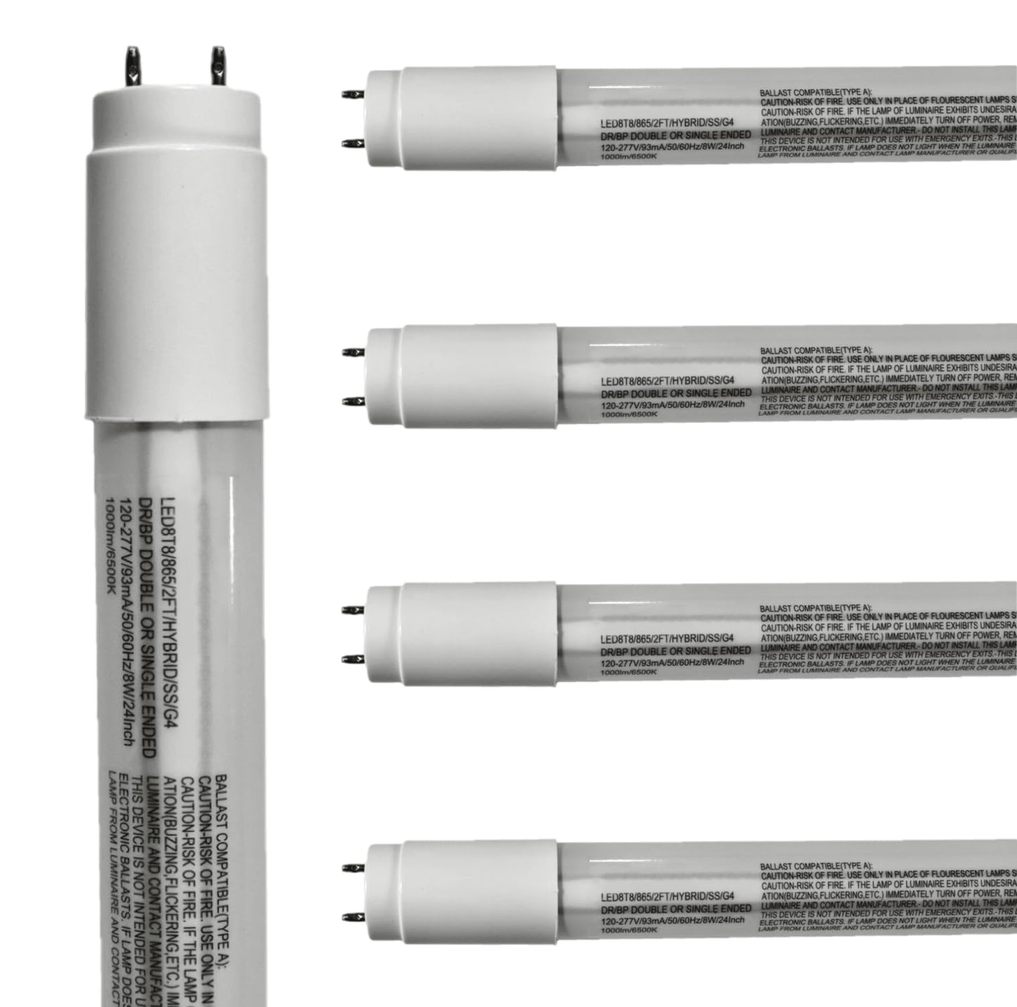 Damar- 23.75-Inch T8 LED Tube Light Bulb Type A+B Hybrid with Safe Shield Sleeve Single/Dual Ended Ballast Bypass 8W 1000 Lumens 6500K Daylight G13 Bi-Pin Base Pack of 5- Fluorescent Replacement