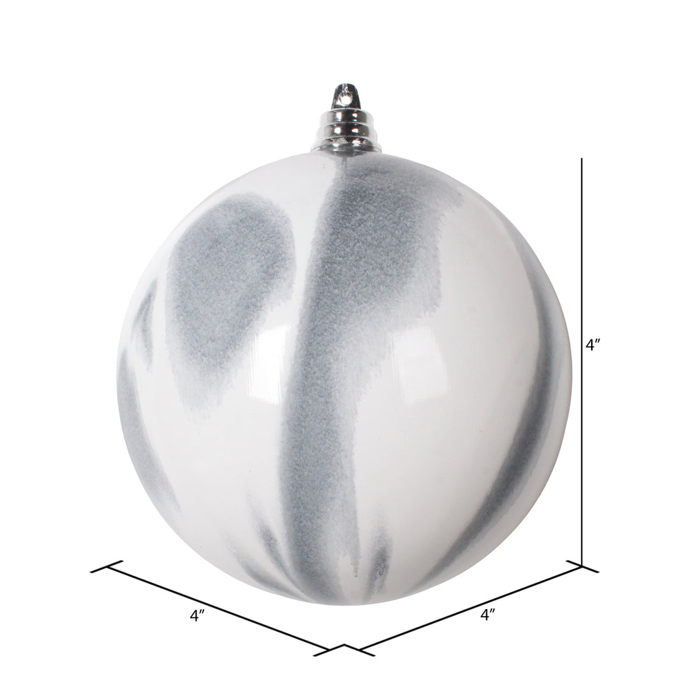 Vickerman 4" Gray and White Marble Ball Ornament 4 per Bag