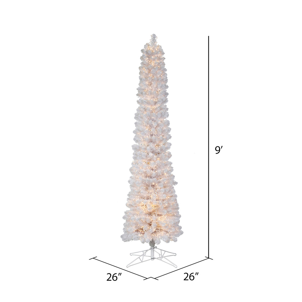 Vickerman 9' x 26" White Pencil Artificial Christmas Tree Warm White 8 function 3MM LED Lights