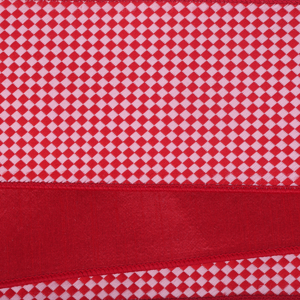Vickerman 4" x 10yd Red and Pink Diagonal Checkerboard. Red Dupion Backing