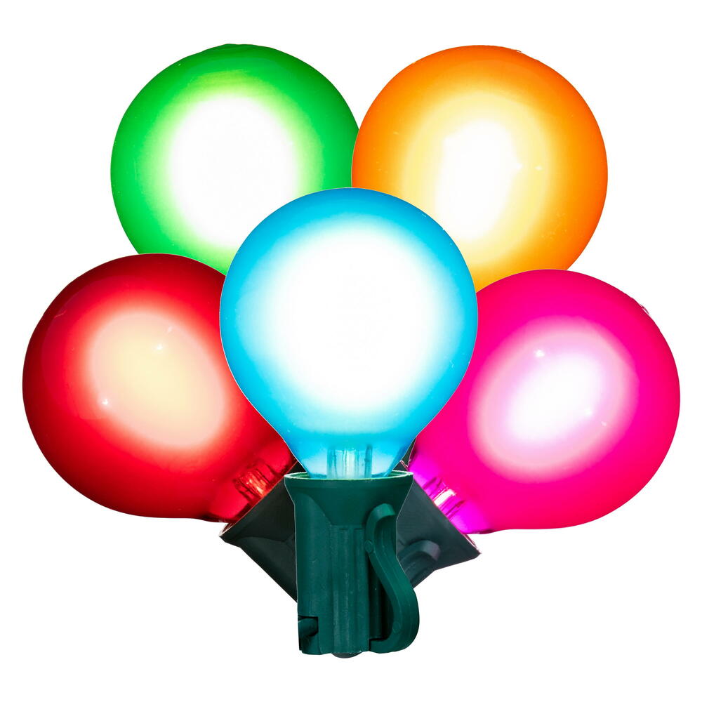 Vickerman 18Lt Multi-Colored LED Glass G40-E12 Filament End-Connecting Set with Green 20AWGXTW Wire and 6"x12"x6" Bulb Spacing. 120V-.6W. UL Approved.