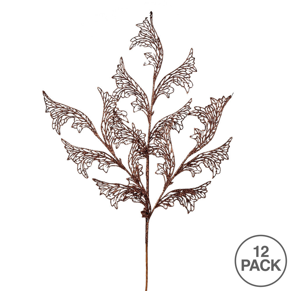 Vickerman 27" Chocolate Glitter Coral Bells Leaf Lace Artificial Christmas Spray. Includes 12 sprays per pack.