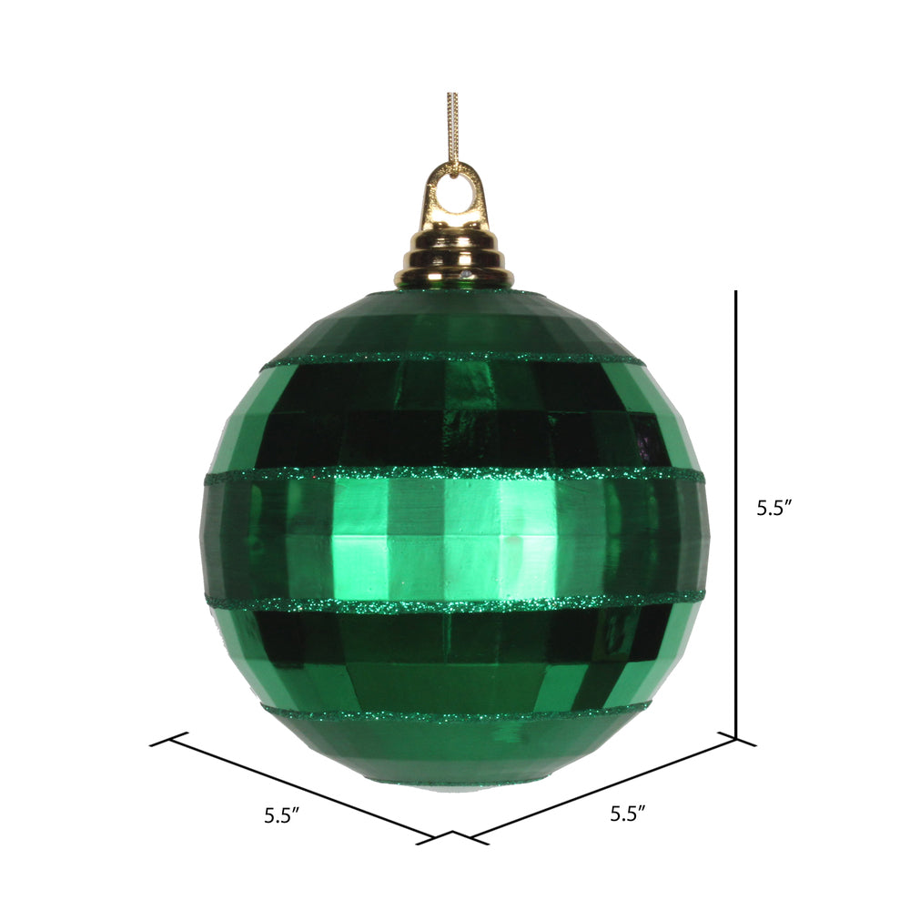 Vickerman 5.5" Green Shiny and Matte Mirror Ball Christmas Ornament with Glitter Accents