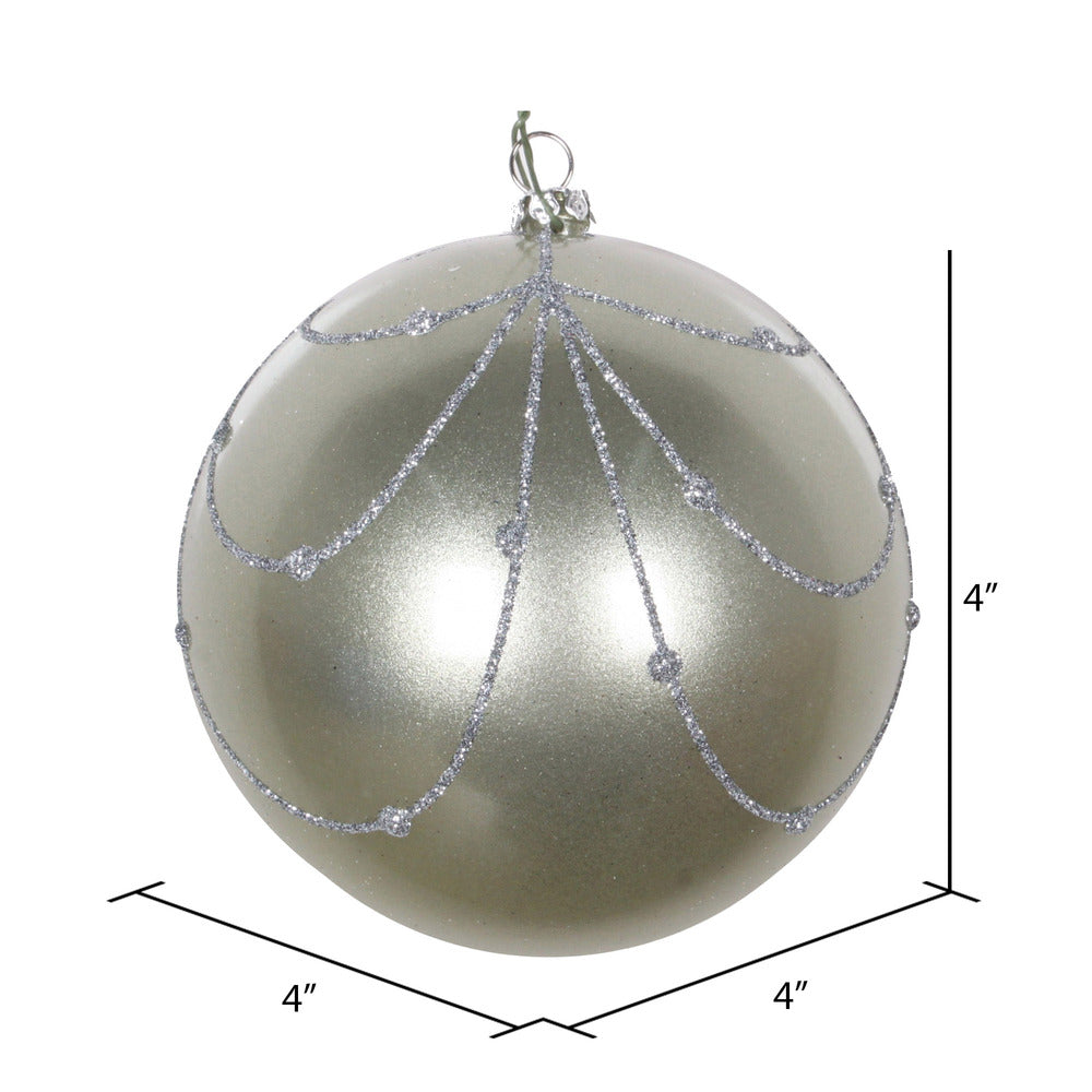 Vickerman 4" Limestone Candy Finish Curtain Ornament with Glitter Accents 4 per Bag