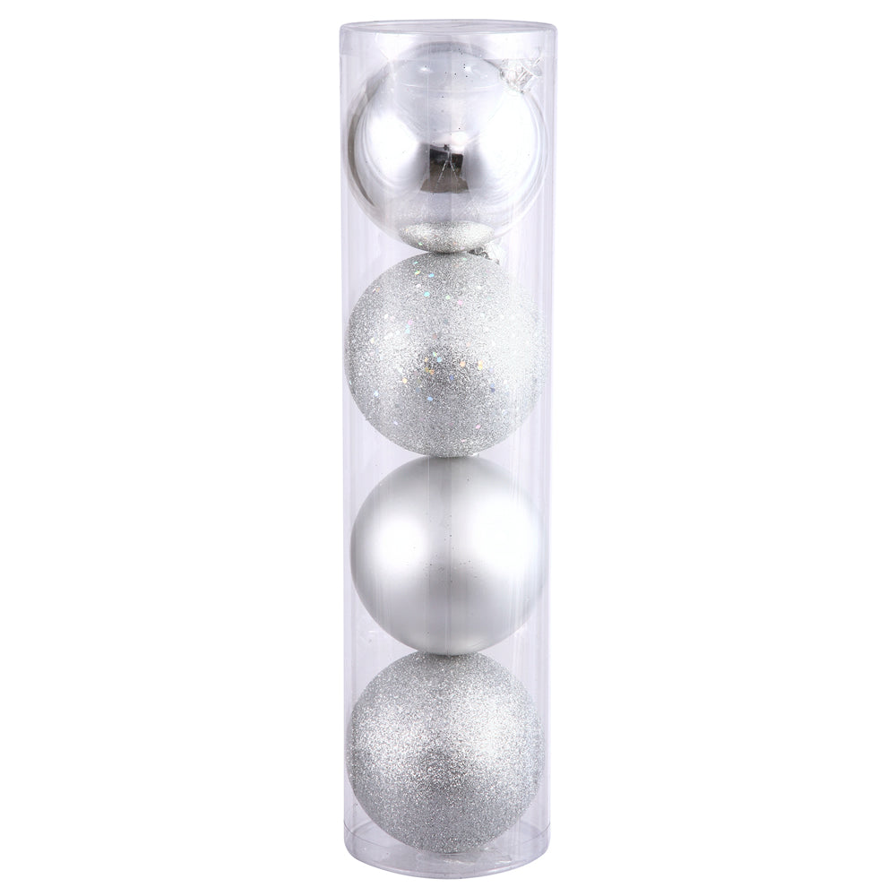 Vickerman 10" Silver 4-Finish Ball Ornament Assortment 4 per Bag