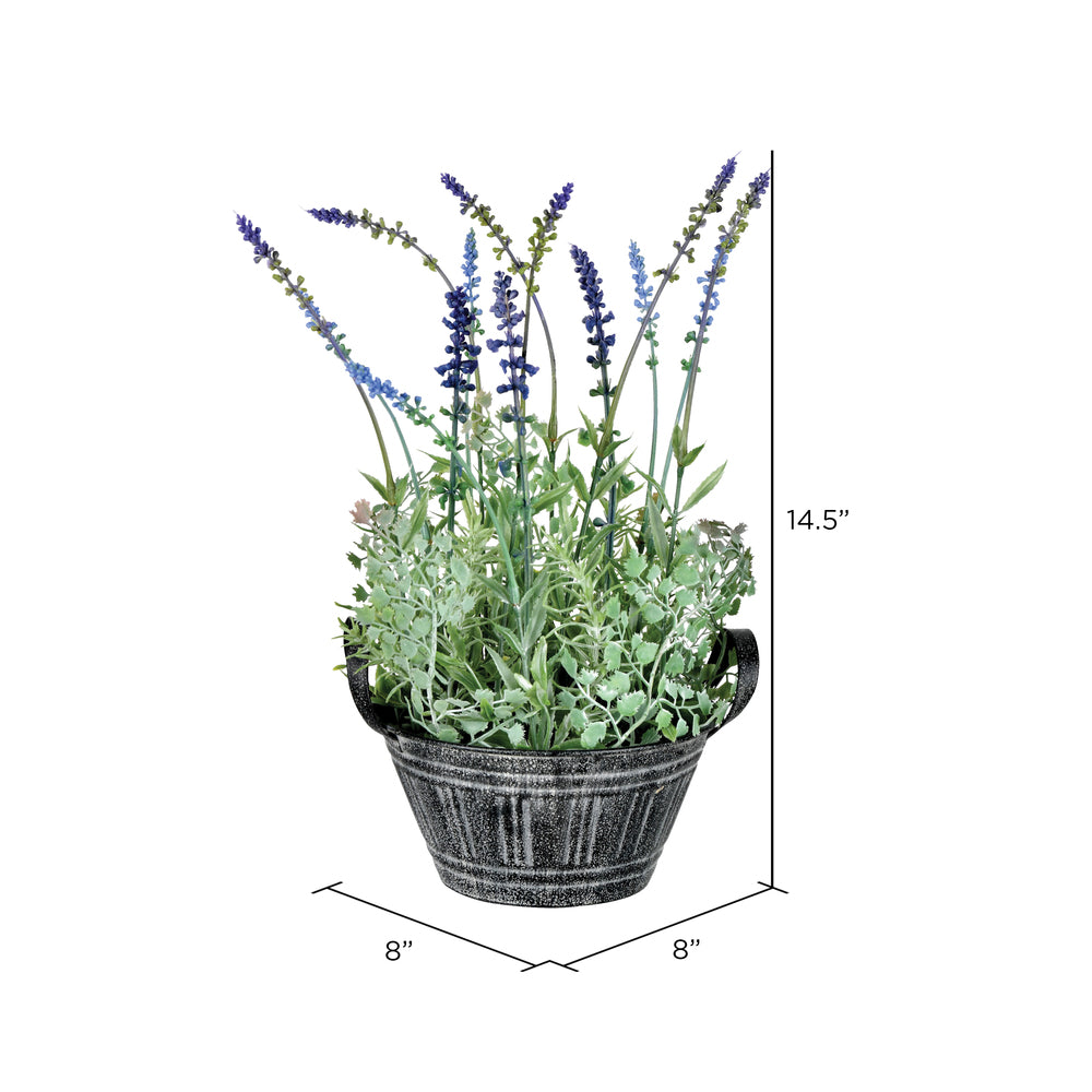 Vickerman 14.5" Artificial Lavender in Galvanized Pot.