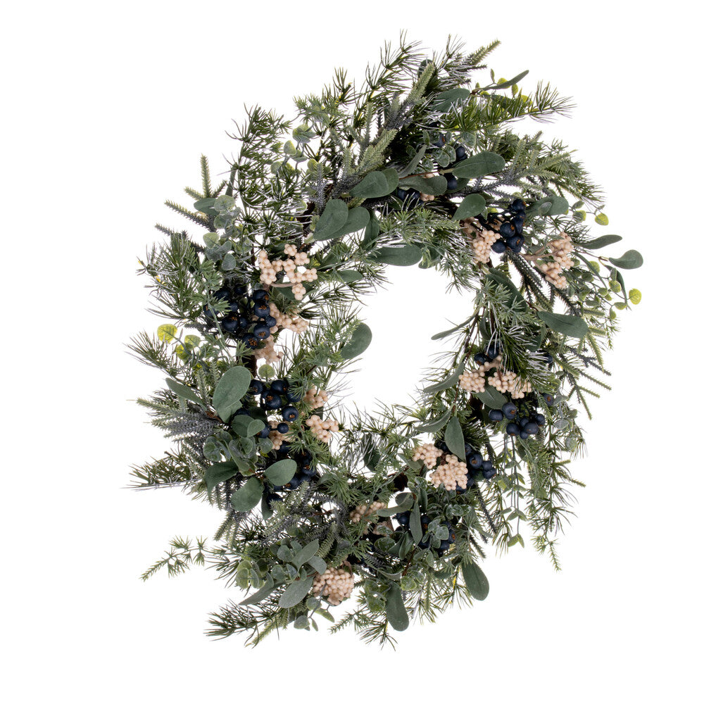 Vickerman 24" Green Artificial Pine Blueberry and White Berry Wreath.