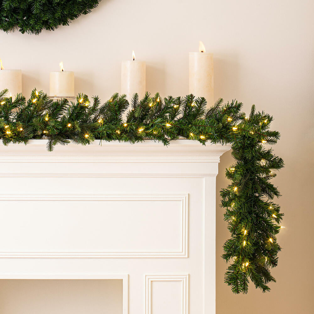 Vickerman 9' x 14" Douglas Fir Artificial Pre-Lit Garland with Dura-Lit® Warm White LED Mini Lights.
