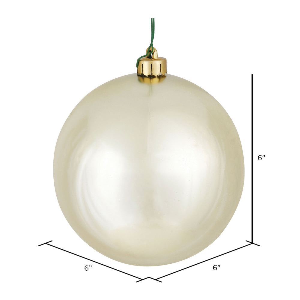 Vickerman 6" Champagne Shiny Ball Ornament 4 per Bag