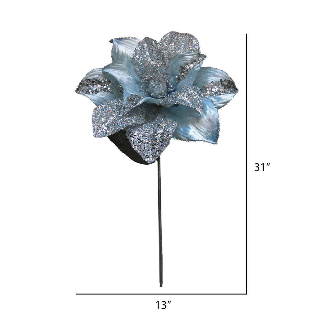 Vickerman 31" Silver Glitter Magnolia Artificial Christmas Pick
