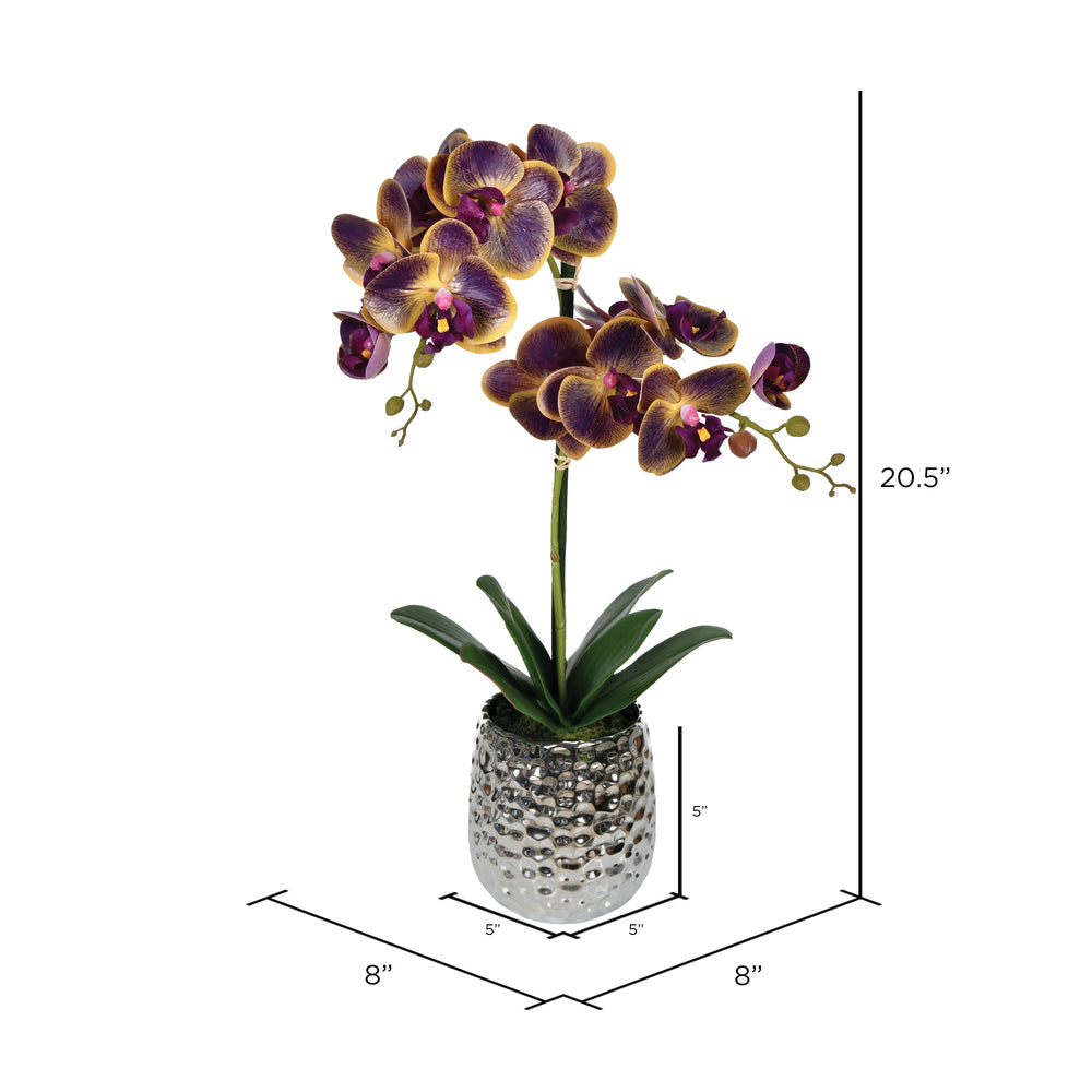 Vickerman 20.5" Artificial Potted Real Touch Purple Phalaenopsis Spray.