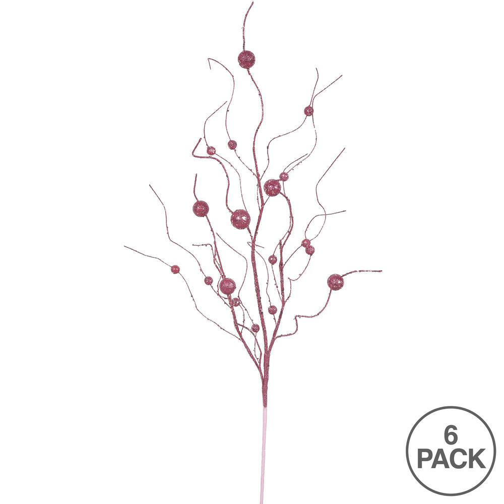 Vickerman 37" Mauve Glitter Ball Artificial Christmas Spray. Includes 6 sprays per pack.