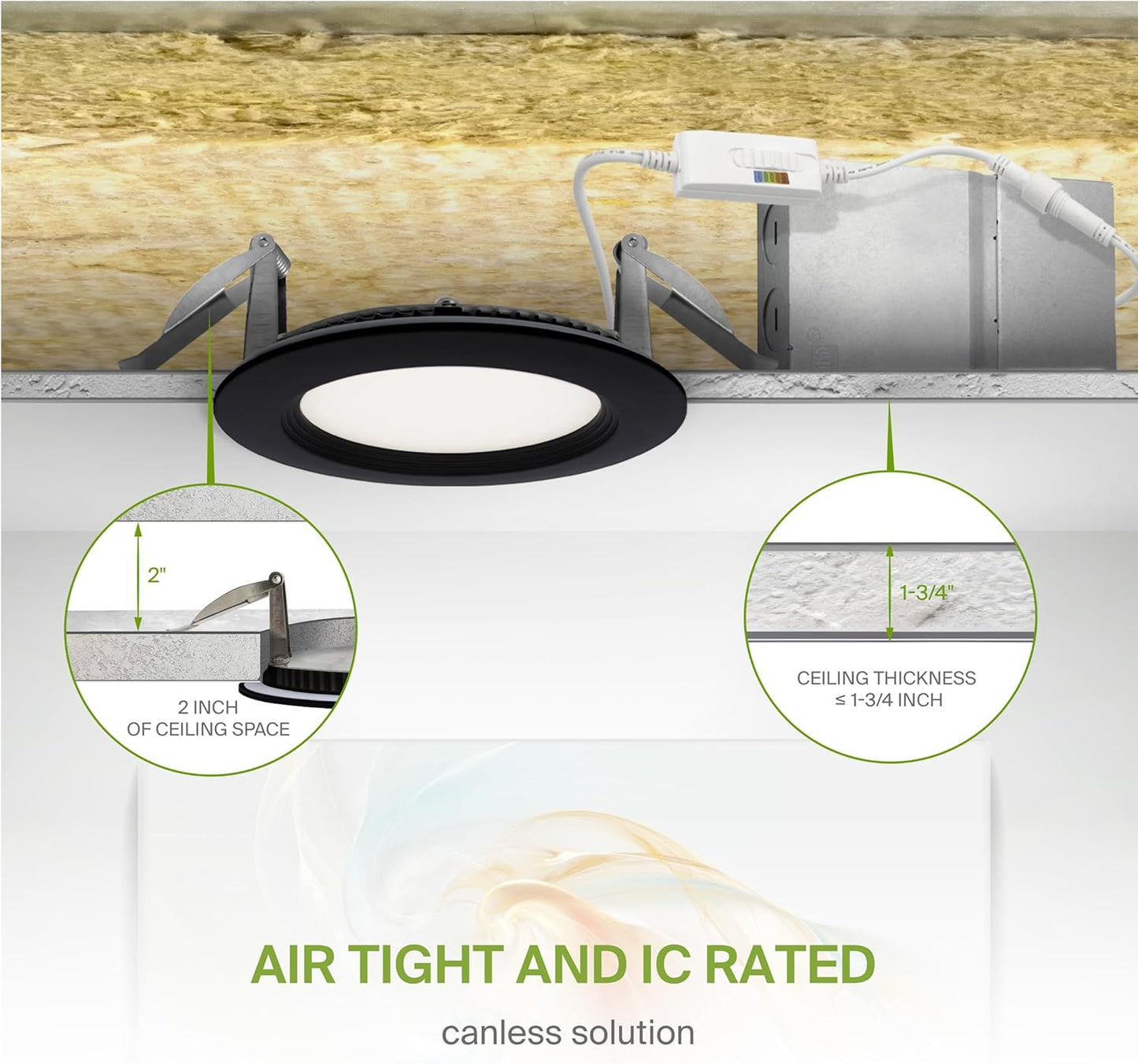 ASD Lighting LED Recessed Mini Panel Round 4inch 12W 120-277V 0-10V Dimmable 2700/3000/3500/4000/5000K with Baffle Trim Black ETL Energy Star