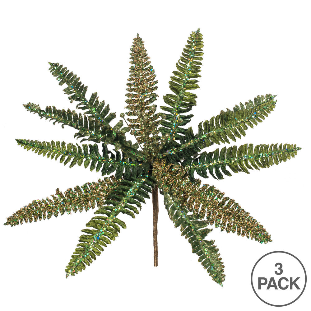 Vickerman 20" Green Fern Flower Artificial Christmas Spray. Includes 3 sprays per pack.
