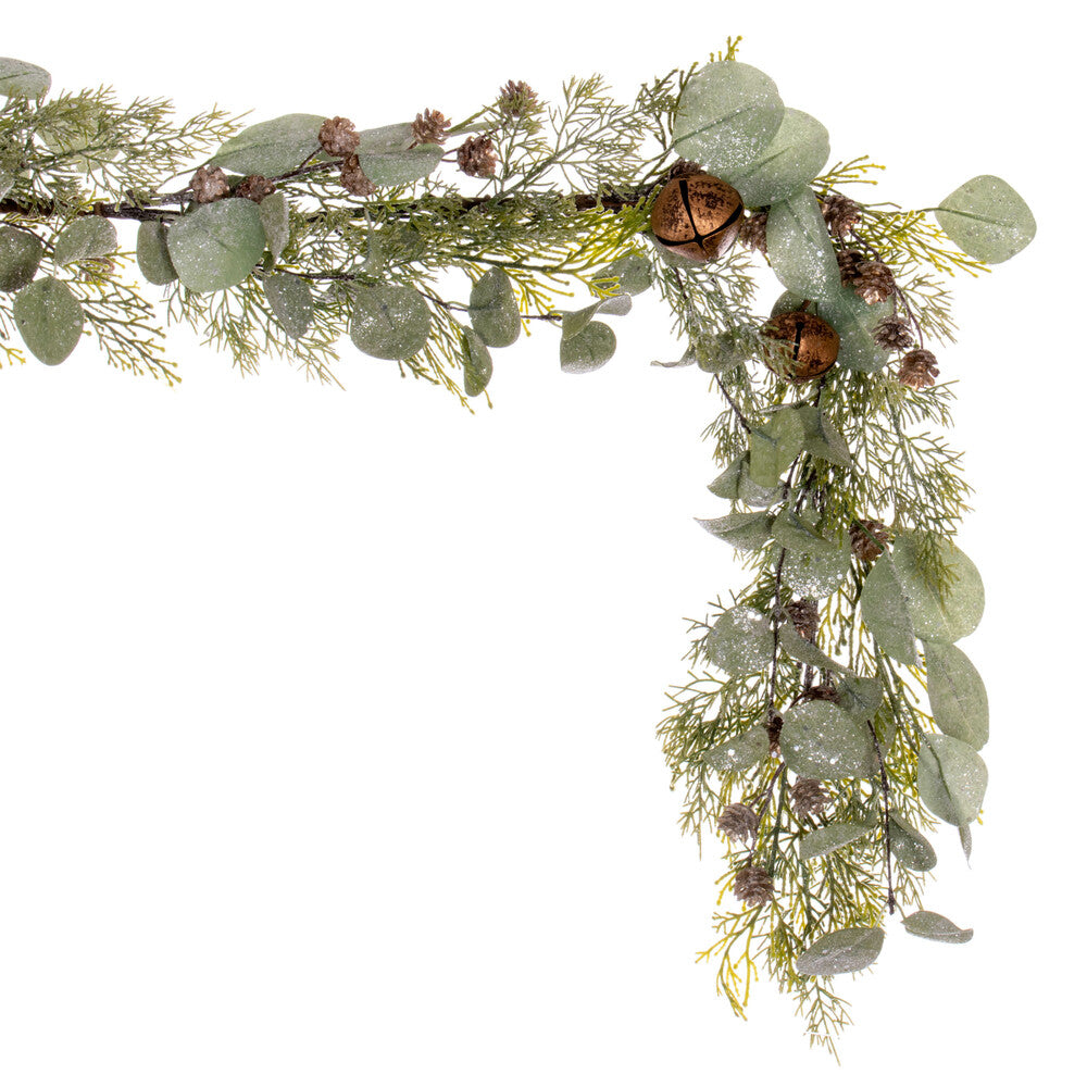 Vickerman 5' Artificial Winter Cedar Pinecone Eucalyptus and Brown Jingle Bell Garland