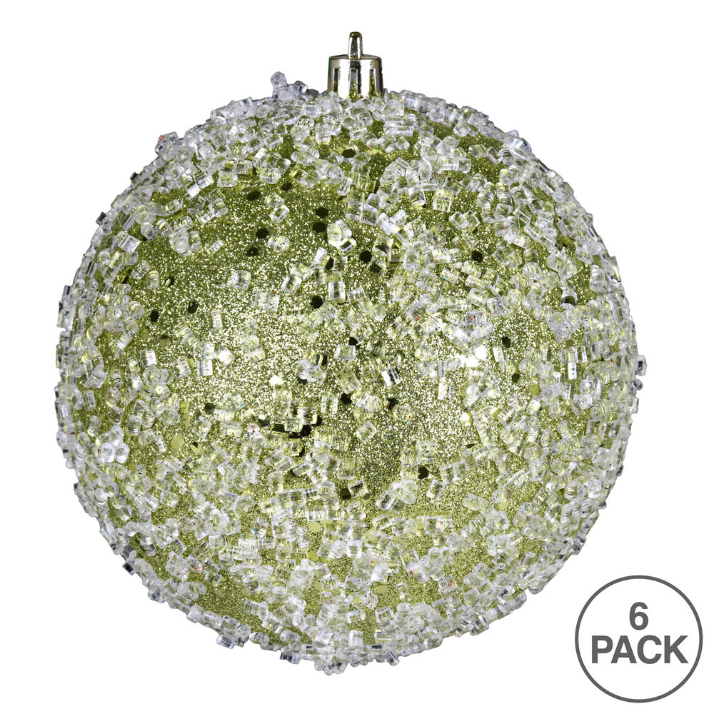 Vickerman 4" Lime Glitter Hail Ball Ornament 6 per Bag