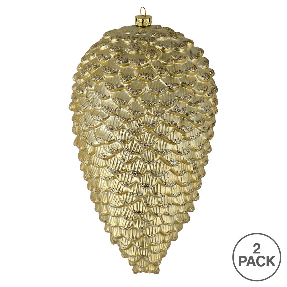 Vickerman 10" Champagne Matte Glitter Pinecone Christmas Ornament Pack of 2