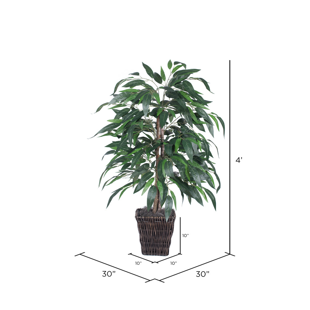 Vickerman 4' Artificial Mango Bush Square Willow Basket.
