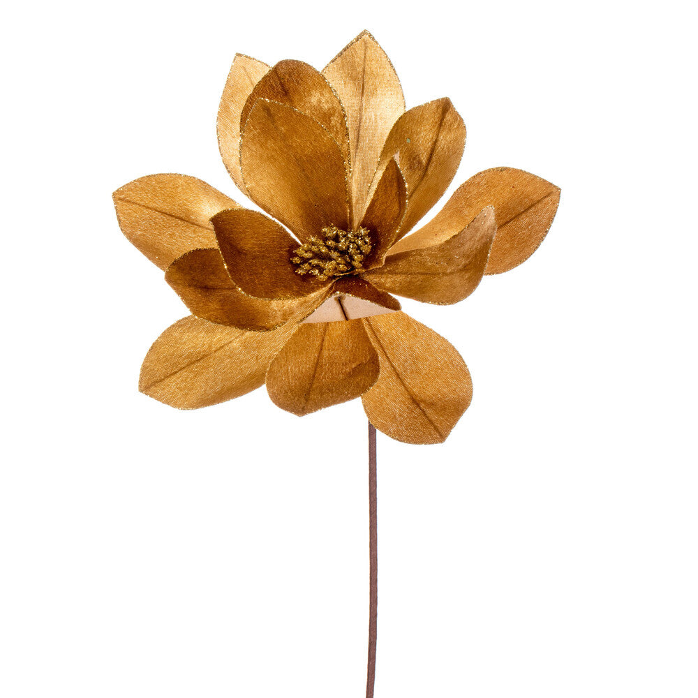 Vickerman 22" Gold Velvet Sheen Glitter Trim Poinsettia Stem 4 per bag.
