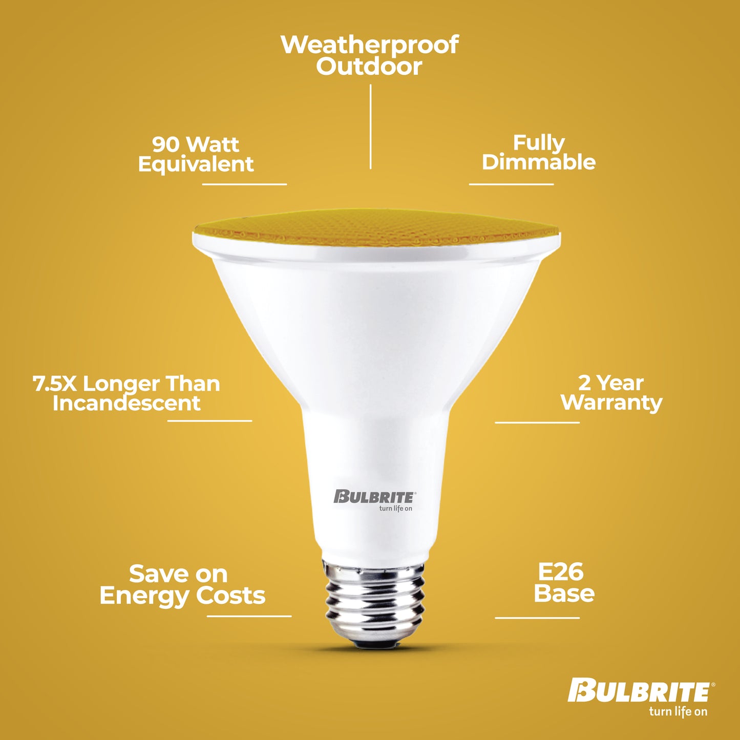 Bulbrite 772502 90-Watt Equivalent, Yellow Color PAR38 Weatherproof Outdoor E26 Medium Base Flood LED Light Bulb