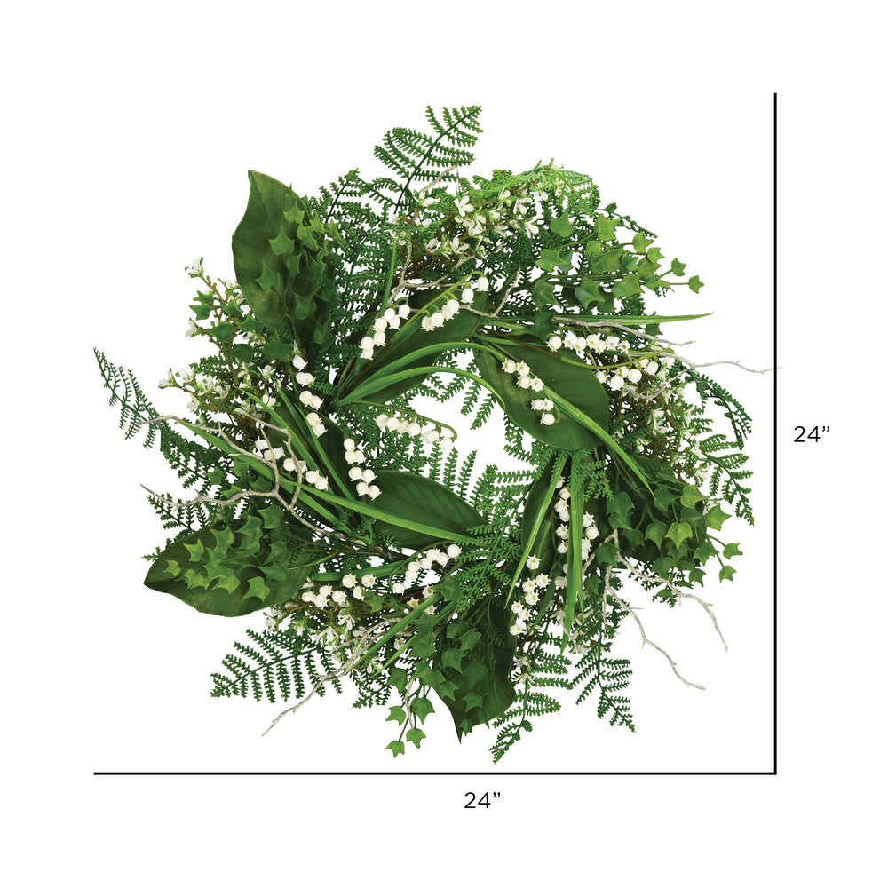 Vickerman 24" Artificial White Mini Flowers Greenery Wreath.