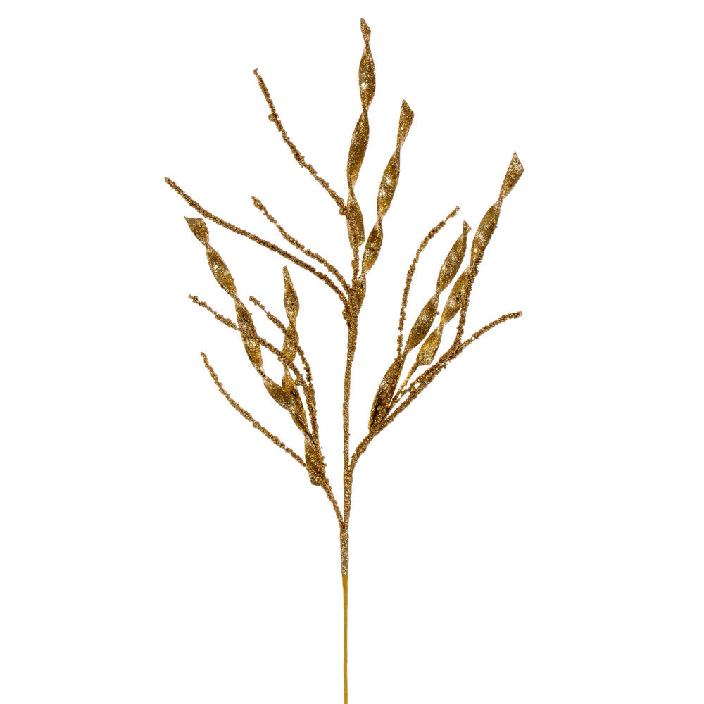 Vickerman 34" Gold Wavy and Spiral Glitter Spray 6 per bag.