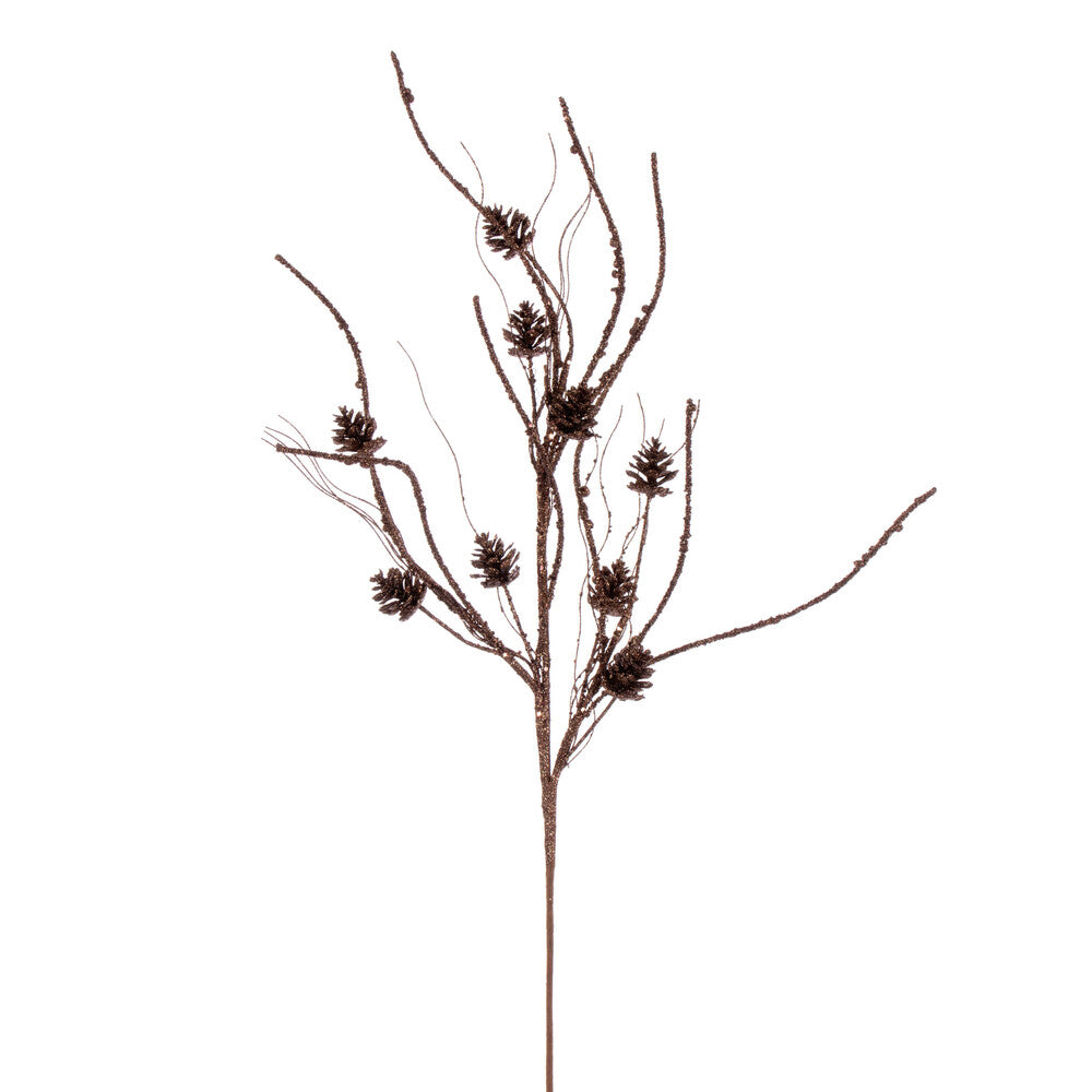 Vickerman 32" Mocha Mini Pinecone Twig Glitter Spray 6 per bag.