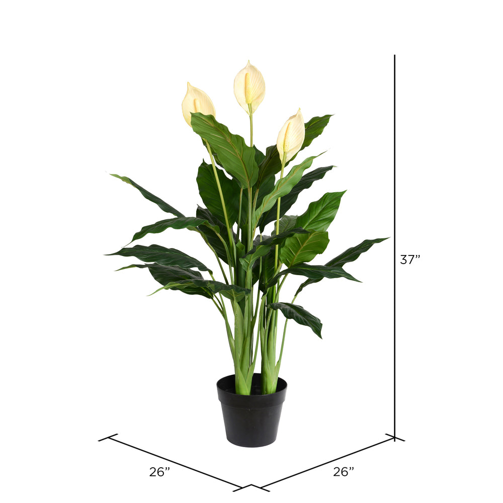 Vickerman 37" Artificial Potted Green Peace Lily Real Touch Plant.