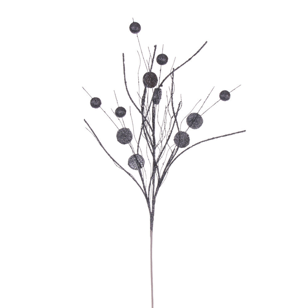 Vickerman 33" Pewter Ball and Coin Glitter Twig Spray 6 per bag.