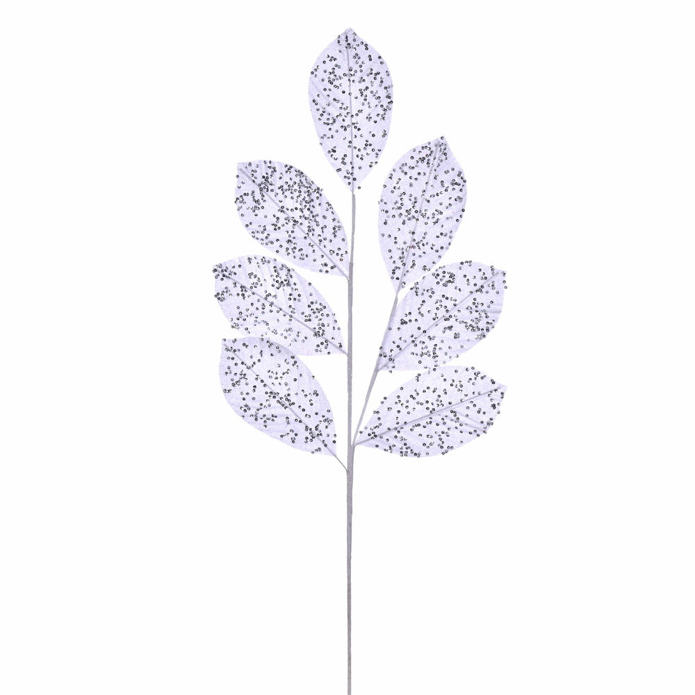 Vickerman 27" Artificial White Glitter Leaf Christmas Spray 4 per bag