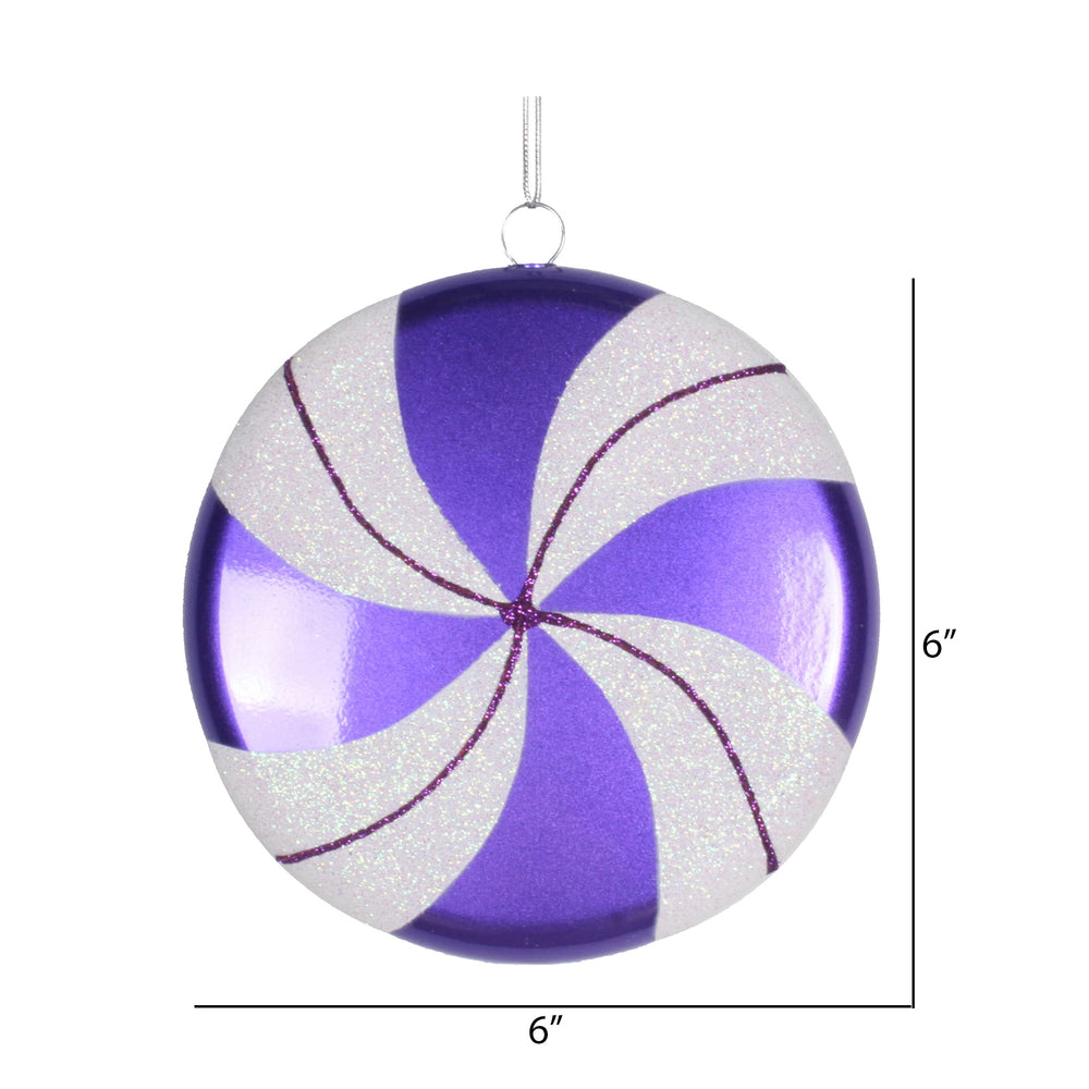 Vickerman 6" Purple-White Swirl Flat Candy Christmas Ornament