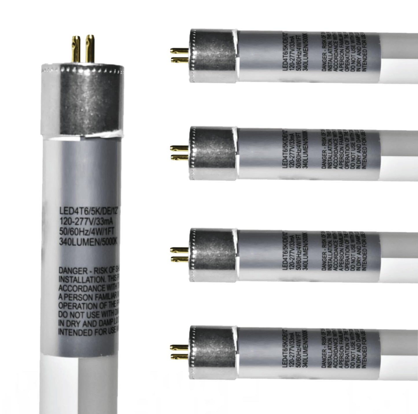 Damar- 1Ft T6 LED Tube Light with Safe Shield Sleeve Type B Dual Ended Ballast Bypass 4W 340 Lumen 5000K Bright White G5 Miniature Base 120-277VAC UL Listed Pack of 5- Fluorescent Replacement Tube