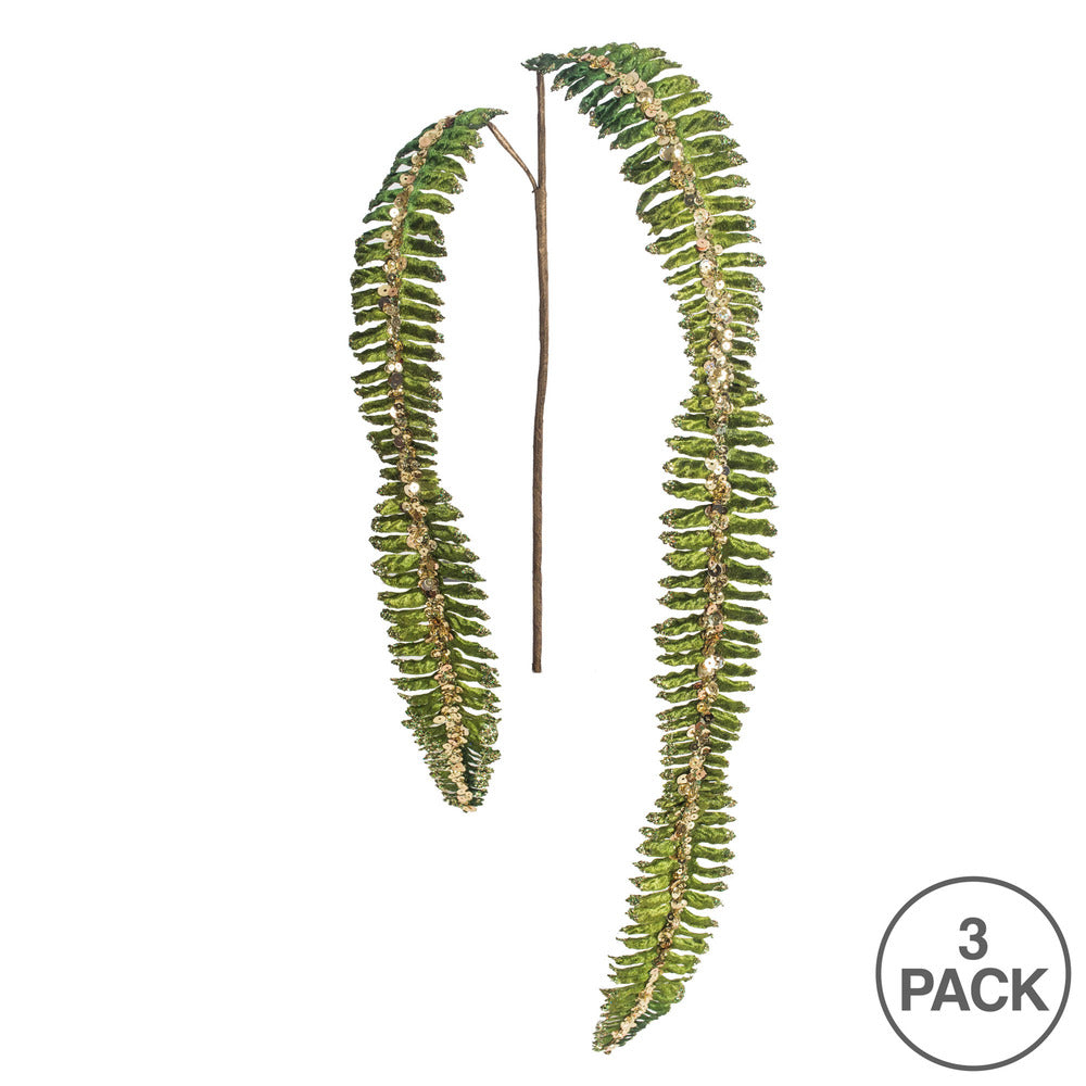 Vickerman 20" Green Fern Glitter Artificial Christmas Spray. Includes 3 sprays per pack.