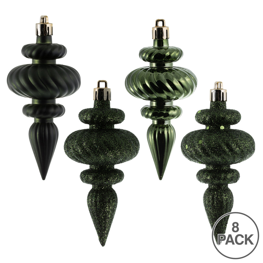 Vickerman 4" Moss Green 4-Finish Finial Ornament 8 per Box