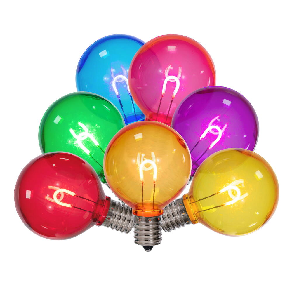 Vickerman G50 Transparent U-Shaped Filament Multi Bulb, E17 Base, .6 Watts, 25 Pcs Assorted/Bag. Colors included are Blue, Red, Green, Purple and Amber.