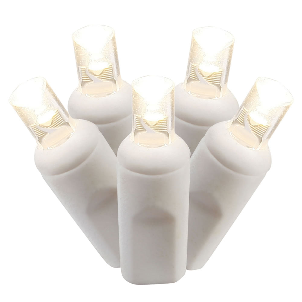 Vickerman 100 Warm White Wide Angle LED Single Mold Light on White Wire 34' Christmas Light Strand