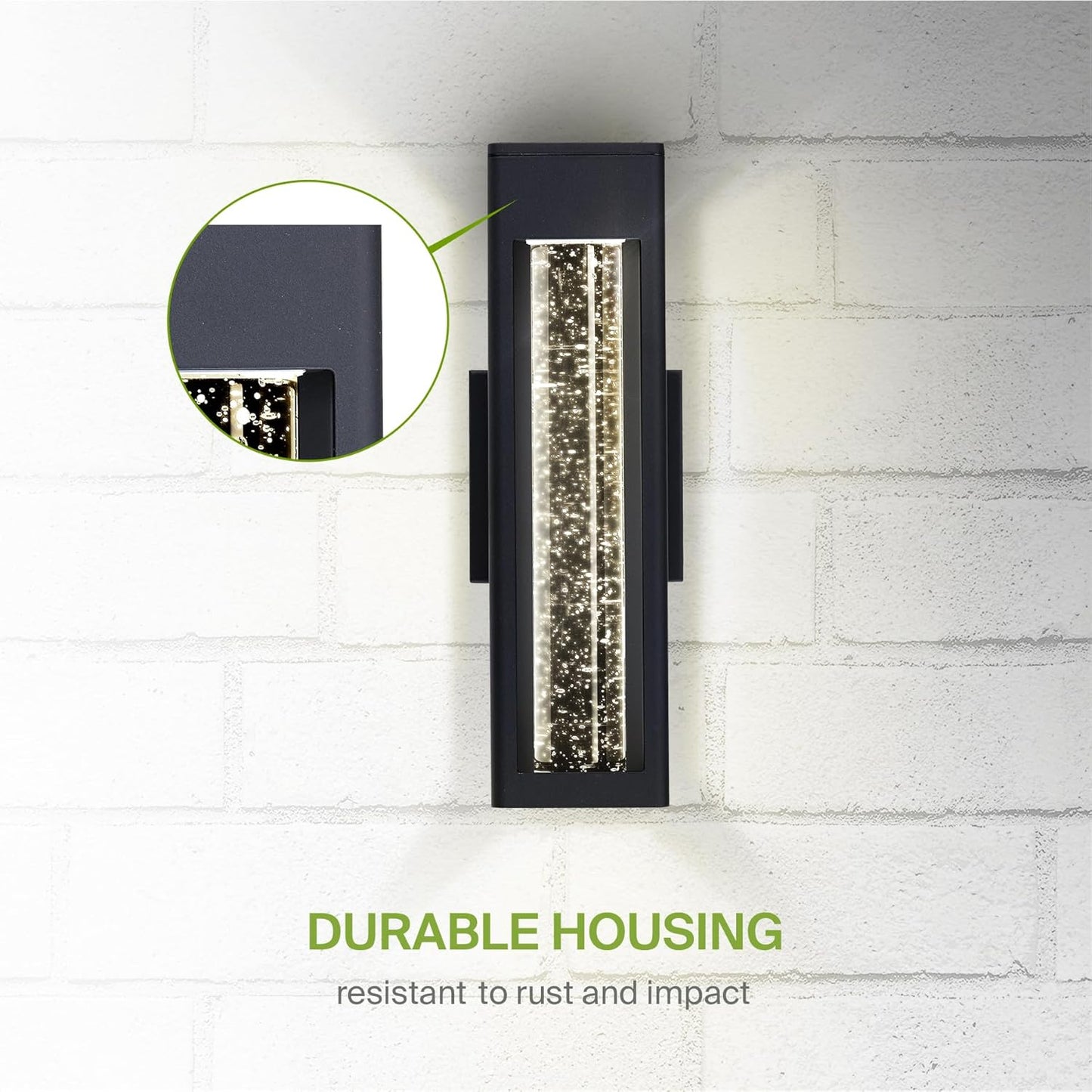 ASD Lighting LED Outdoor Wall Sconce 14" 12W CCT Selectable 3000/4000/5000K Dimmable Clear Seeded Glass, Black ETL