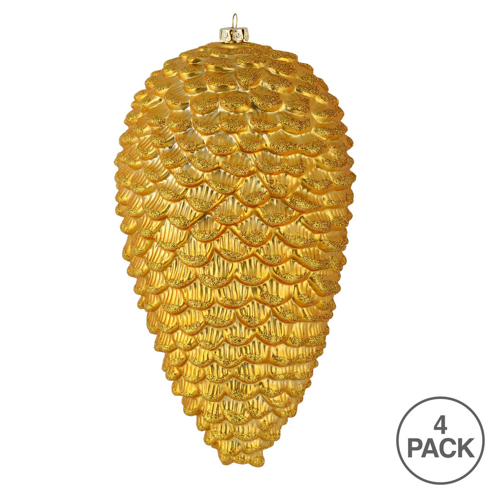 Vickerman 7" Honey Gold Matte Glitter Pinecone Christmas Ornament 4 per set