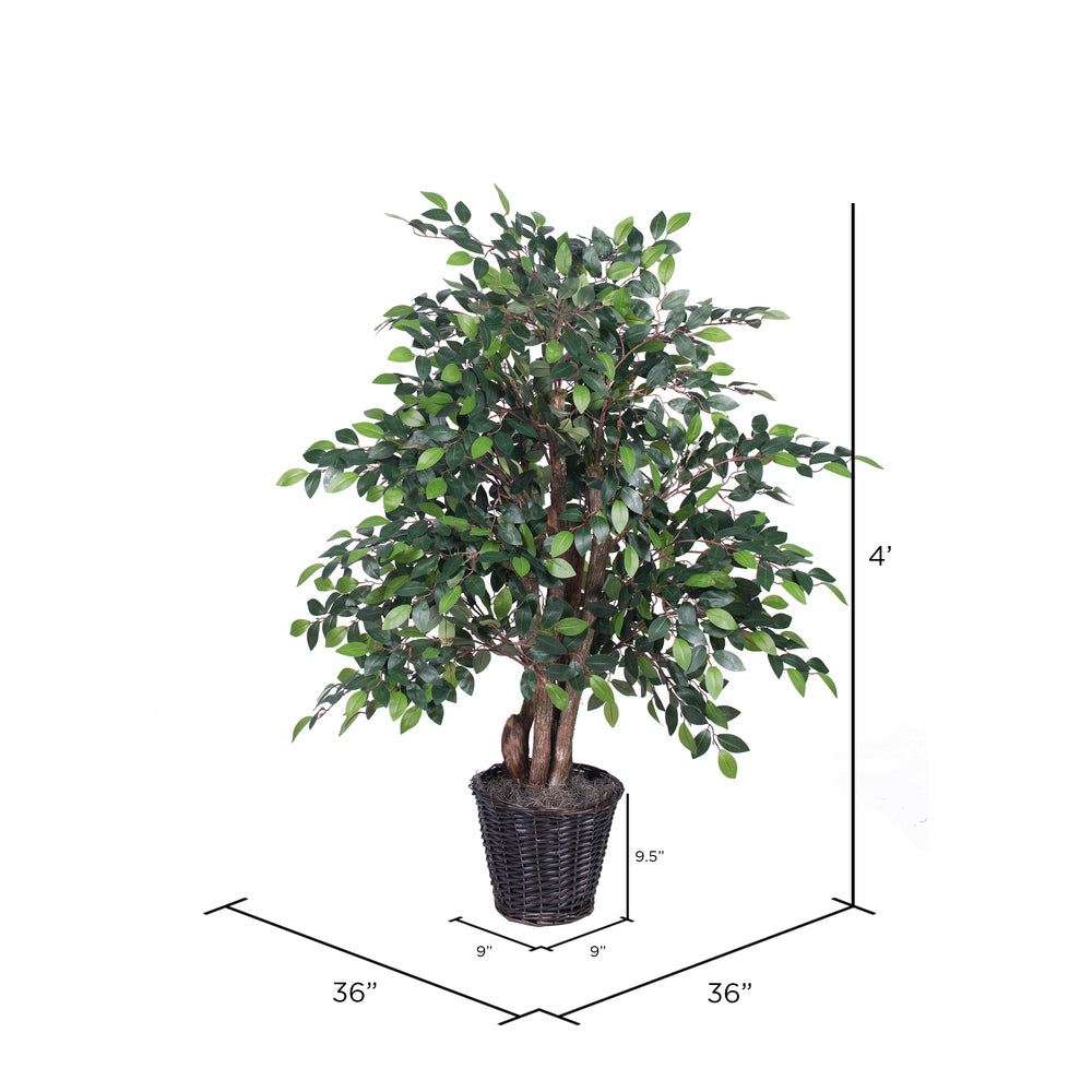 Vickerman 4' Artificial Mini Ficus Extra Full Bush Rattan Basket