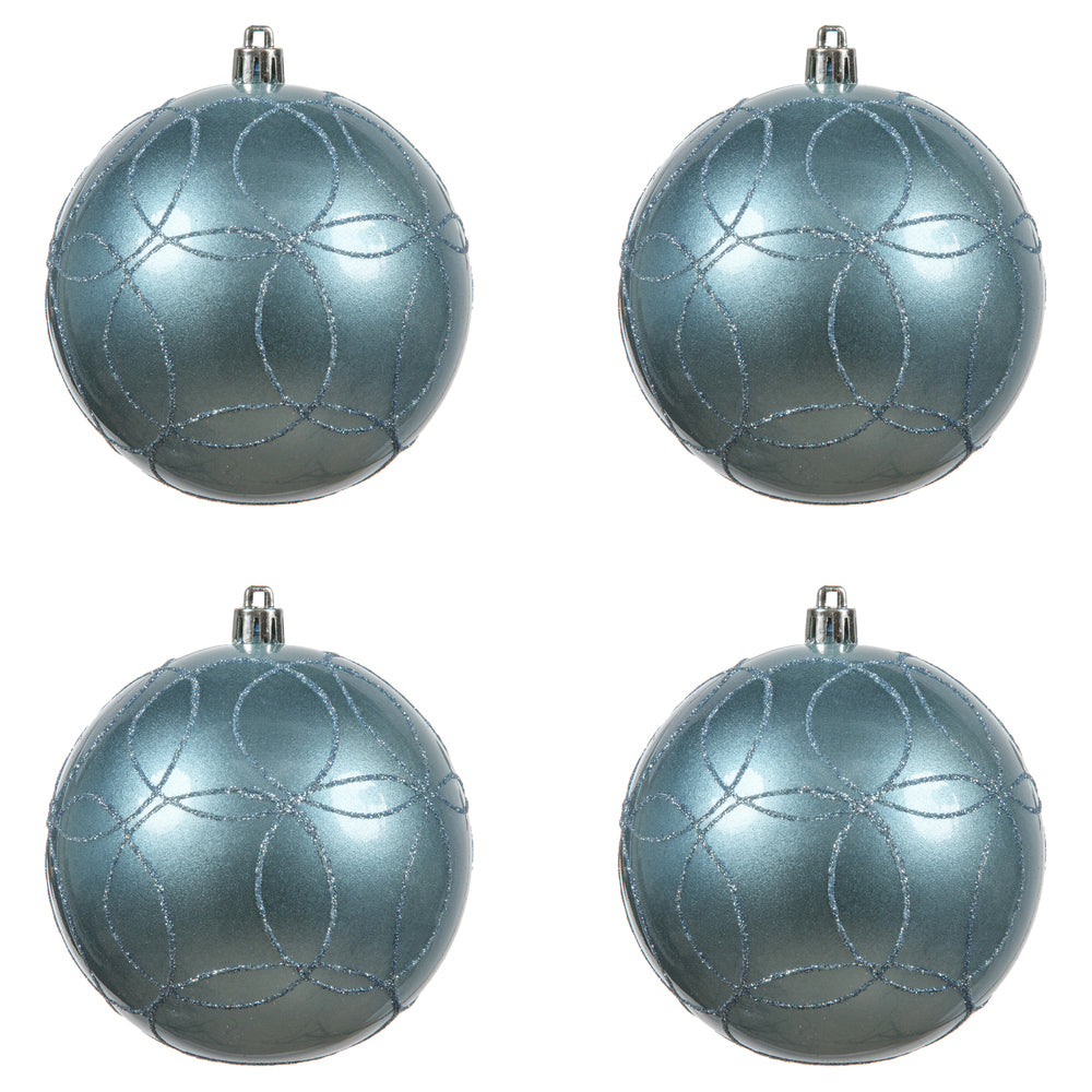 Vickerman 4" Periwinkle Candy Finish Ornament with Circle Glitter Pattern 4 per Bag
