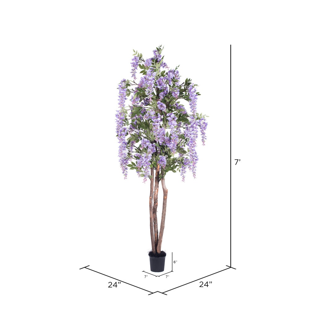 Vickerman 7' Artificial Purple Wisteria Tree in Black Planters Pot.