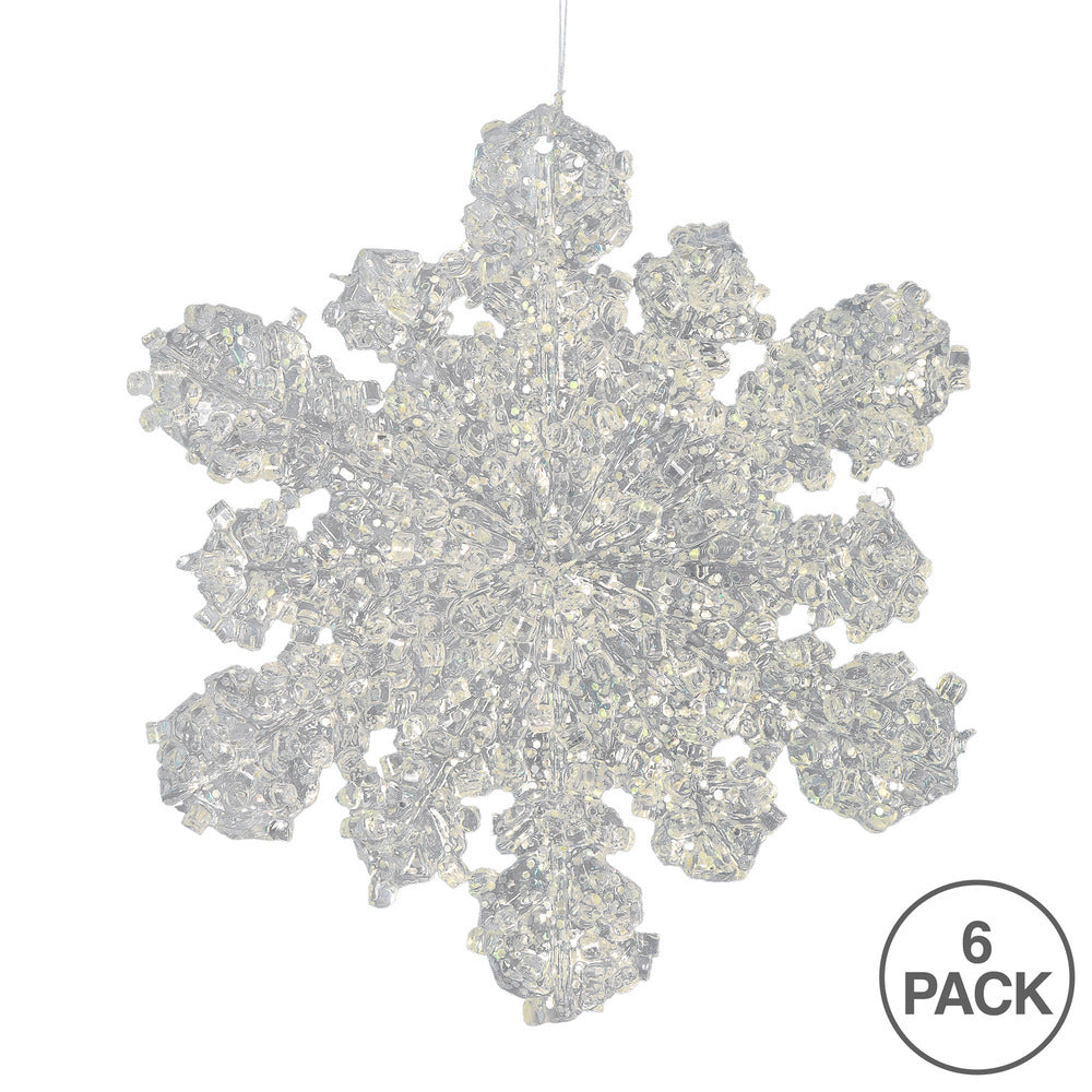 Vickerman 5" Clear Snowflake Silver Glitter. Includes 6 pieces per bag.