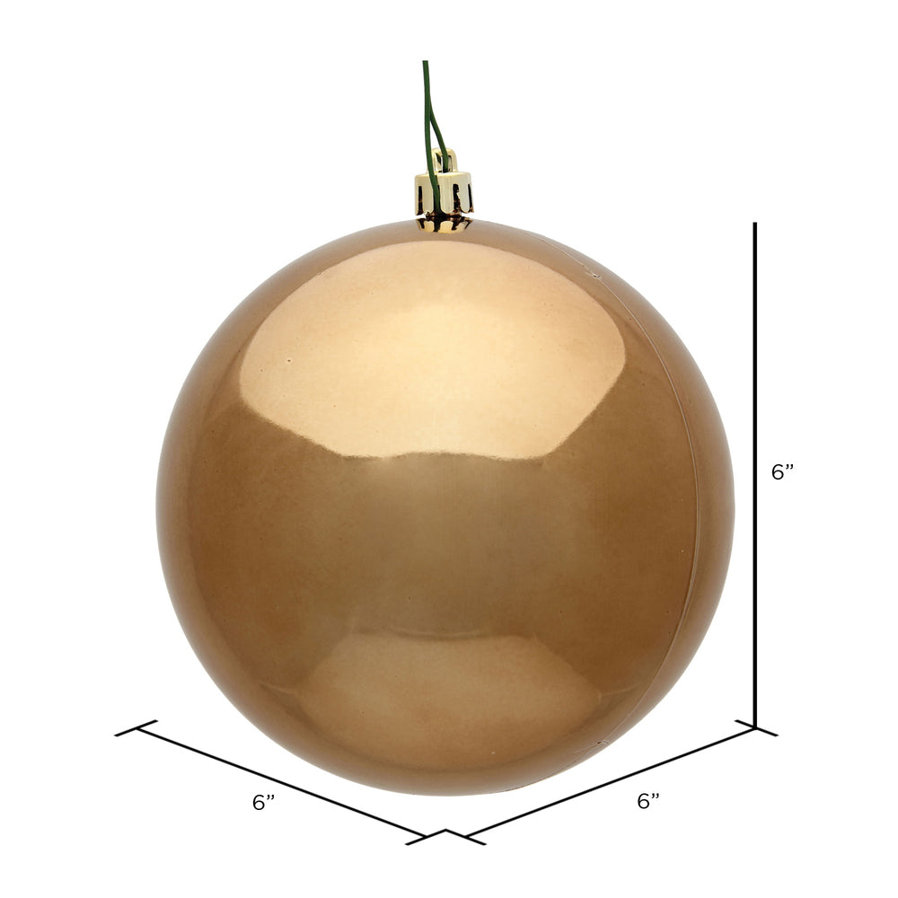Vickerman 6" Mocha Shiny Ball Ornament 4 per Bag