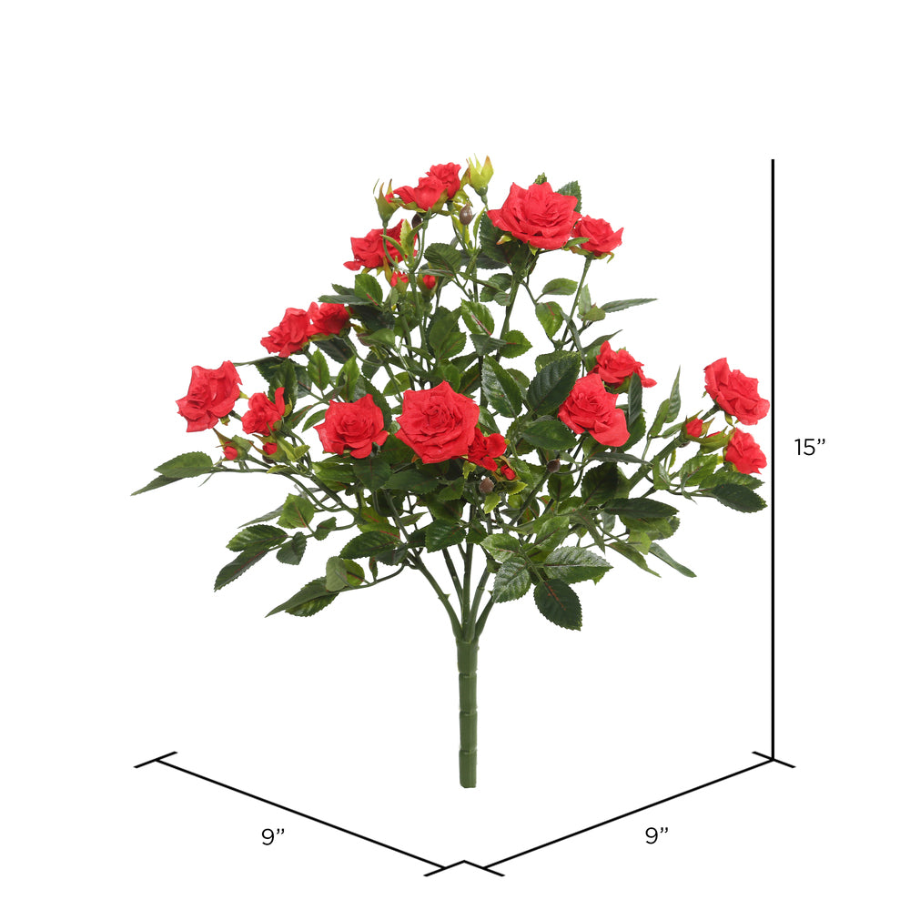 Vickerman 15" Artificial Red Mini Diamond Rose Bush.