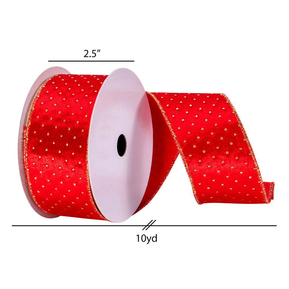 Vickerman 2.5" x 10 Yards Red with Gold dots Ribbon