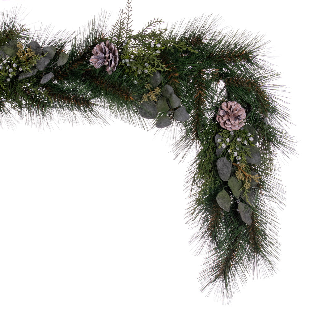 Vickerman 6' x 12" Artificial Long Leaf Pine with Seeded Cedar Eucalyptus Foliage and Pinecones Garland