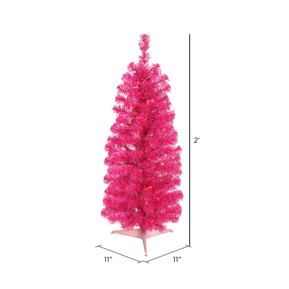 Vickerman 2' Pink Pencil Artificial Christmas Tree Pink Dura-lit Incandescent Lights